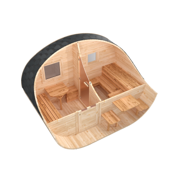 Fasssauna / Gartensauna / Banja / Oval 3,5 m mit Vorraum und Balkon